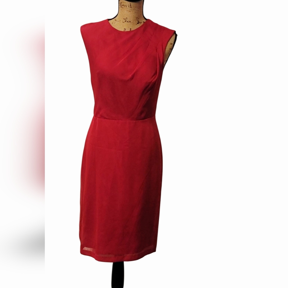 The Limited Chiffon A-line Ruched Sleeveless Slit Midi Dress